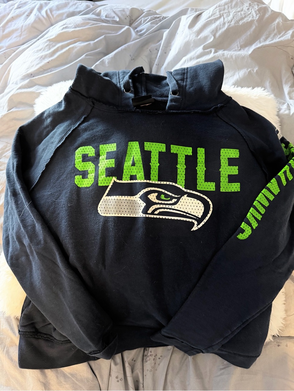 NFL Seattle Crewneck Hoodie in Navy with Neon Green Accents